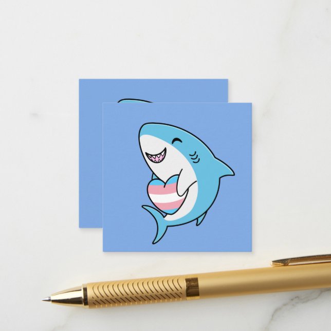 Carte D'accompagnement Joli Blahaj bleu requin tenant Trans Coeur (Devant/Arrière en situation)