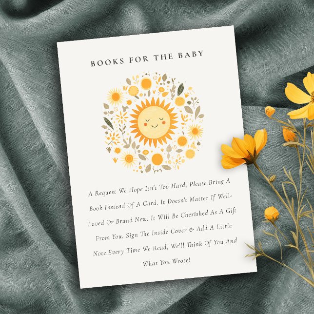 Carte D'accompagnement Joli Boho Floral Sun Livres Pour Baby shower (Créateur téléchargé)