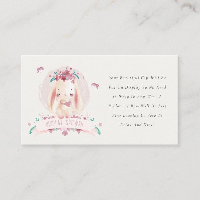 Carte D'accompagnement Joli Lapin Rose Floral Oiseaux Afficher Baby showe (Devant)