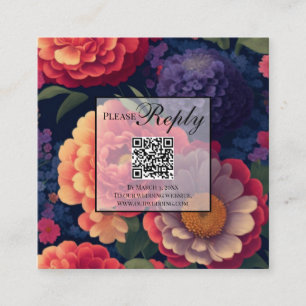 Carte D'accompagnement Joli vintage rouge orange violet floraux code QR