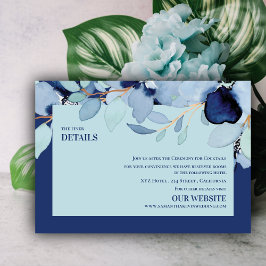 Carte D'accompagnement Jolie aquarelle bleu Floral Détails du Mariage