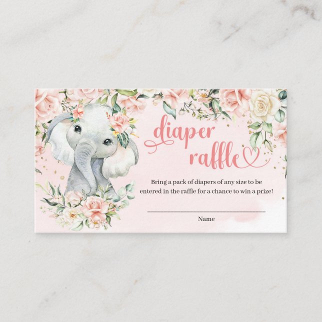 Carte D'accompagnement Jolie aquarelle éléphant blush rose diaper tombole (Devant)