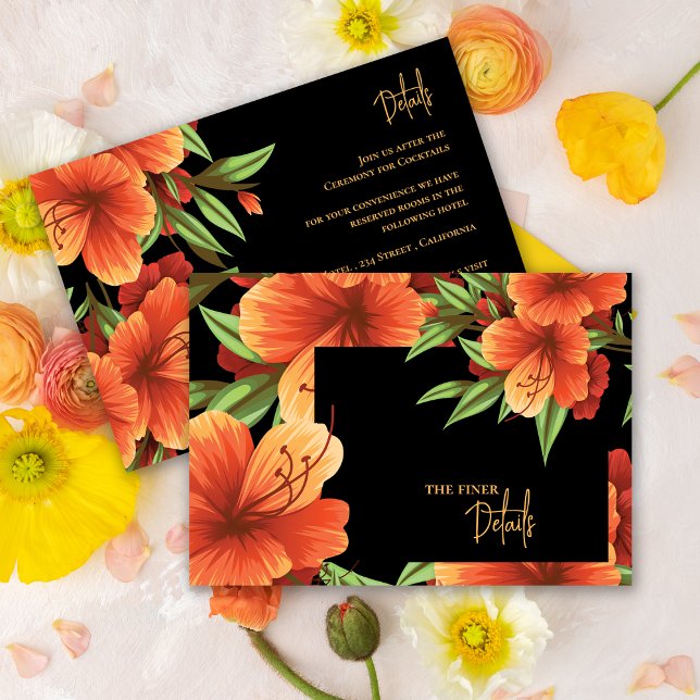 Carte D'accompagnement Jolie aquarelle Orange Floral Détails du Mariage (Pretty Watercolor Orange Floral Wedding Details Enclosure Card)