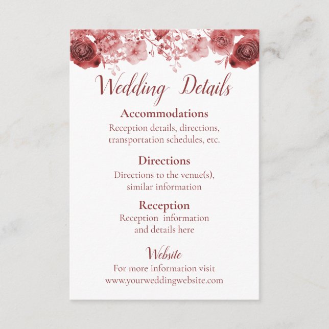 Carte D'accompagnement Jolie Bourgogne Aquarelle Beauté Mariage (Devant)
