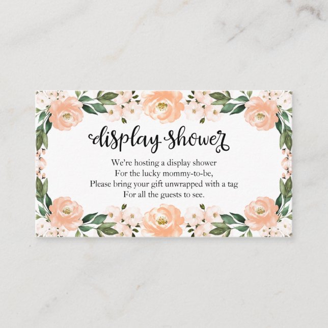 Carte D'accompagnement Jolie Pêcher Baby shower Floral Affichage Douche (Devant)