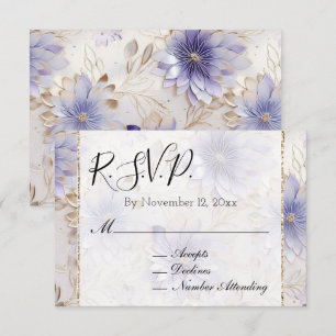 Carte D'accompagnement Jolie RSVP de mariage floral or perle violette