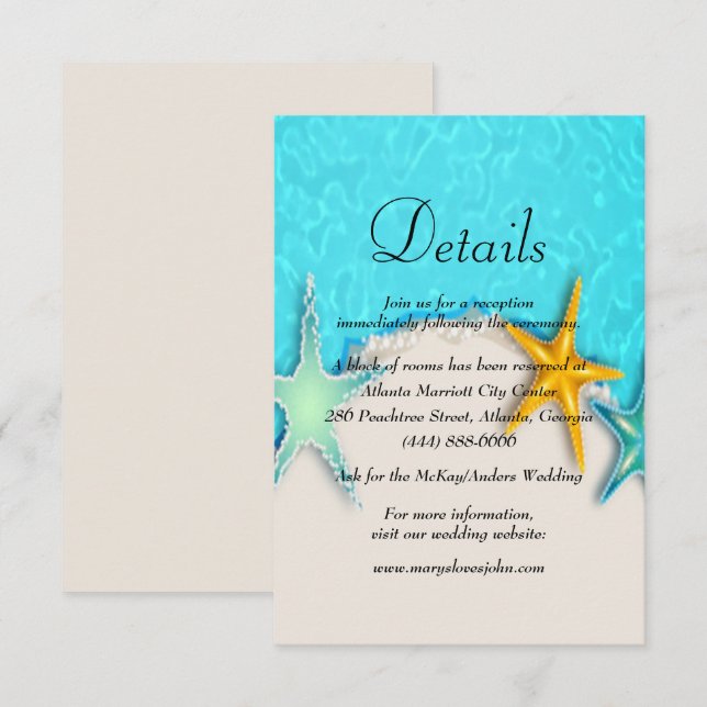 Carte D'accompagnement Jolie Starfish Summer Beach Détails de mariage (Devant / Derrière)