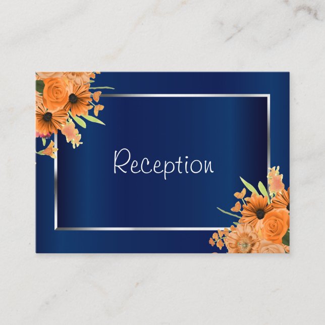 Carte D'accompagnement Jolies fleurs orange sur bleu marine - Réception (Devant)