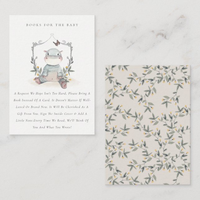 Carte D'accompagnement Jolis livres de faune bébé hippopotame jaune pour  (Devant / Derrière)