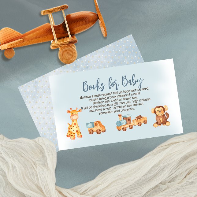 Carte D'accompagnement Jouets en bois farcis Boy Baby showers Livres pour (Wooden and Stuffed Toys Blue Boy Baby Shower "Books for Baby" Insert  Enclosure Card)