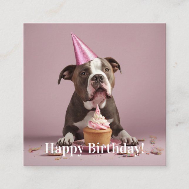 Carte D'accompagnement Joyeux anniversaire ! Chien mangeant du gâteau (Devant)