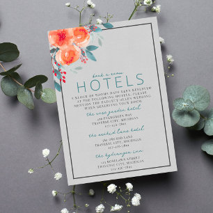 Carte D'accompagnement Joyeux Floral Orange et Hébergements Turquoises