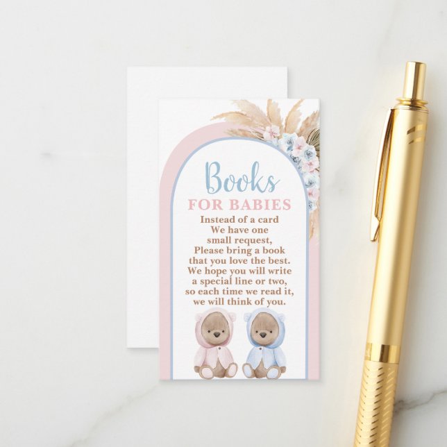 Carte D'accompagnement Jumeaux Boho Bear Livres pour bébés garçon et fill (Devant/Arrière en situation)