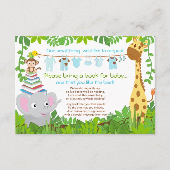 Carte D'accompagnement Jungle Animaux Safari Baby shower Garçon Livre (Devant)