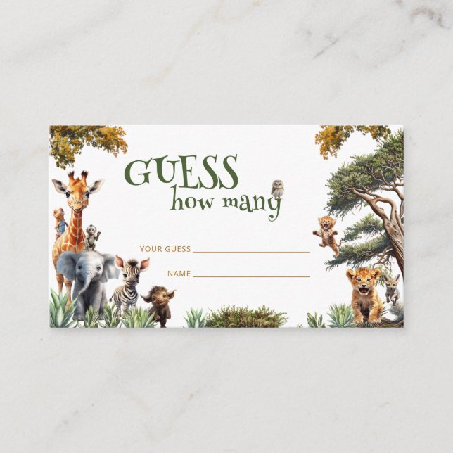 Carte D'accompagnement Jungle Baby Animaux Baby shower Guess Game (Devant)