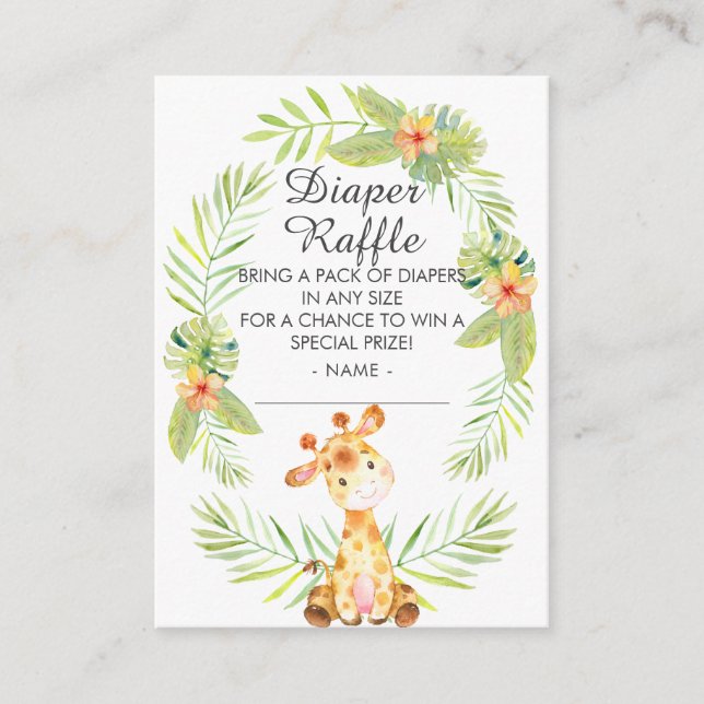 Carte D'accompagnement Jungle Giraffe Baby shower Déchets Raffle (Devant)