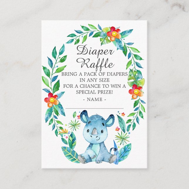 Carte D'accompagnement Jungle Rhino Baby shower Déchets Raffle (Devant)