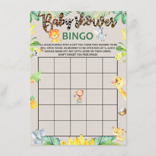 Carte D'accompagnement Jungle Safari Animals Baby shower Bingo Card