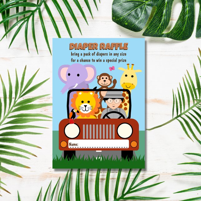 Carte D'accompagnement Jungle Safari Zoo Animal Baby shower Déchets Raffl (Créateur téléchargé)