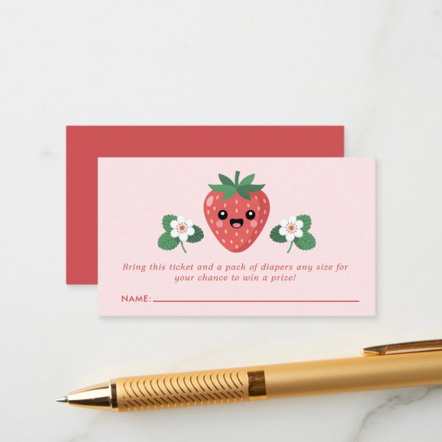 Carte D'accompagnement Kawaii Baby shower de fraise Raffin de couche (Devant/Arrière en situation)
