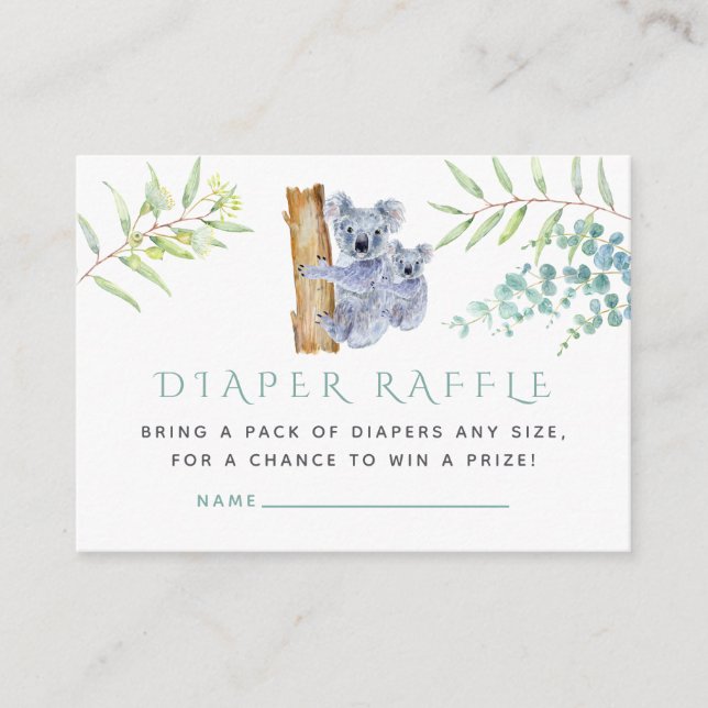 Carte D'accompagnement Koala Bear Eucalyptus Feuilles Baby Diaper Raffle (Devant)