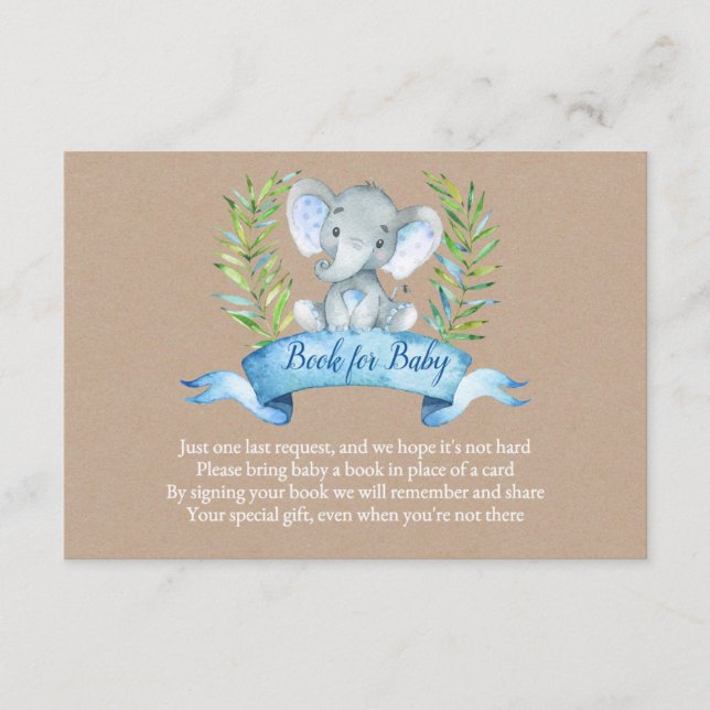 Carte D'accompagnement Kraft Boy Rustic Elephant Books for Baby Insert (Devant)