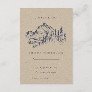 Carte D'accompagnement Kraft Pine Woods Mountain Sketch Wedding RSVP