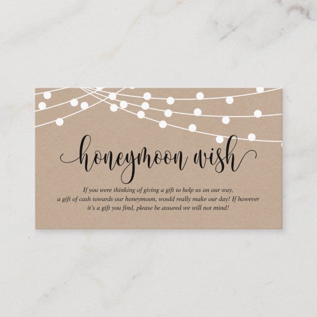 Carte D'accompagnement Kraft rustique, fonds de lune de miel Mariage ou s (Devant)