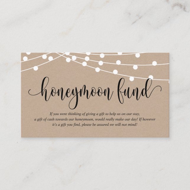 Carte D'accompagnement Kraft rustique, Mariage Honeymoon Fund et Wish (Devant)