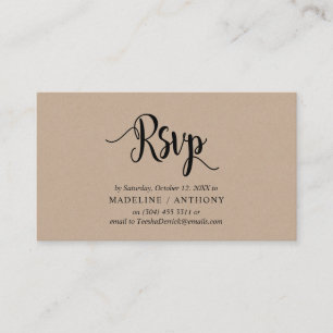 Carte D'accompagnement Kraft rustique moderne, police noire, réponse RSVP