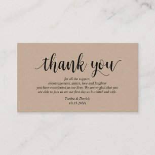Carte D'accompagnement Kraft rustique, Script noir, Merci Mariage