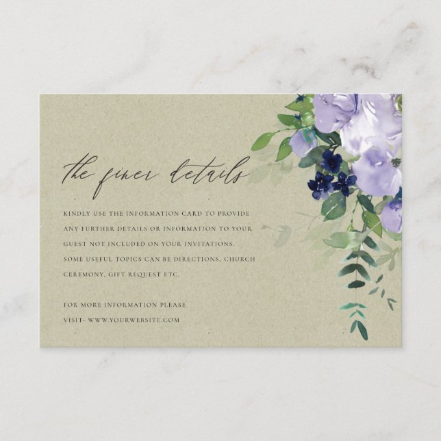 Carte D'accompagnement Kraft Violet Violet Floral Feuilles Détails du Mar (Devant)