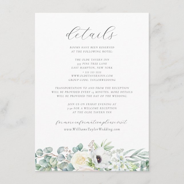 Carte D'accompagnement Kristen Boho Floral Greenery Détails du Mariage (Devant)