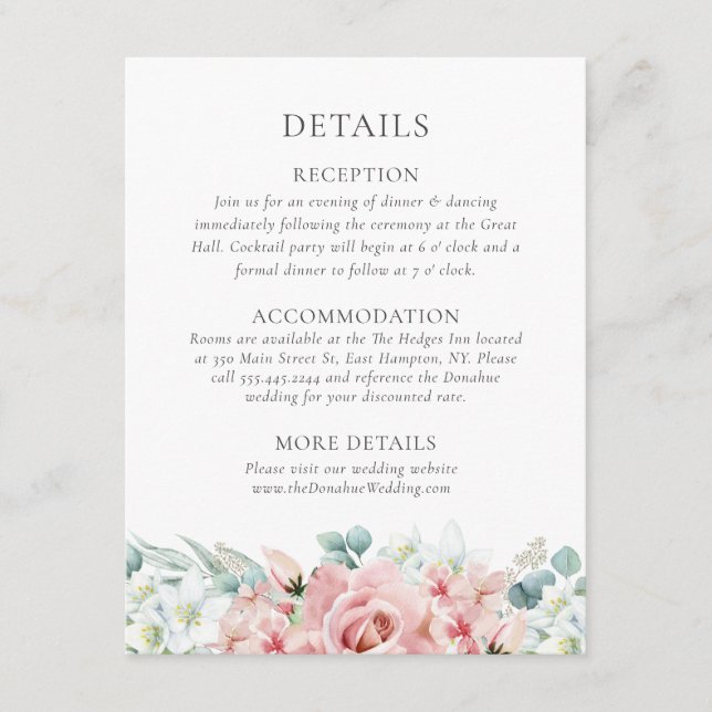 Carte D'accompagnement Kristina Pastel Rose Floral Boho Détails du Mariag (Devant)