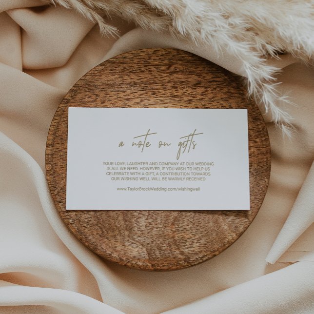 Carte D'accompagnement La calligraphie de l'or de Whimsical Une note sur  (Whimsical Gold Calligraphy A Note on Gifts Enclosure Card)