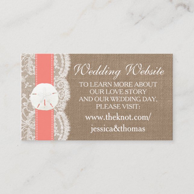 Carte D'accompagnement La collection de mariage Coral Sand Dollar Beach (Devant)