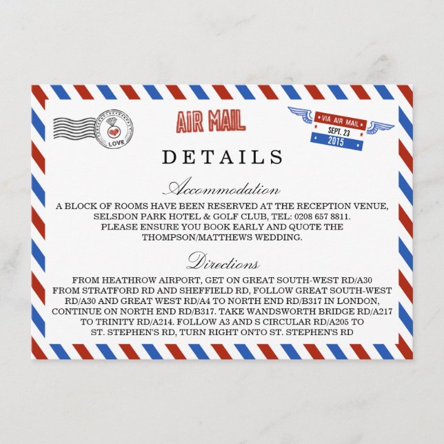 Carte D'accompagnement La collection de mariage par avion moderne (Devant)