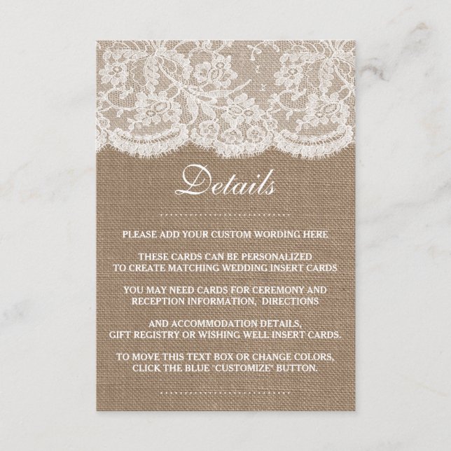 Carte D'accompagnement La collection de Mariages Burlap & Lace (Devant)