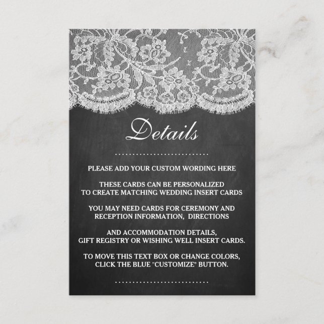 Carte D'accompagnement La collection de Mariages Chalkboard & Lace (Devant)