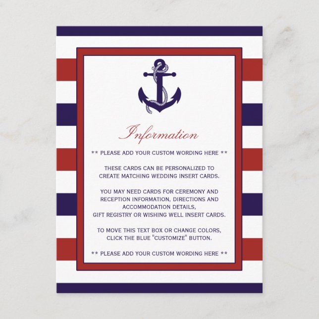 Carte D'accompagnement La collection de Mariages d'Ancres nautiques Red & (Devant)
