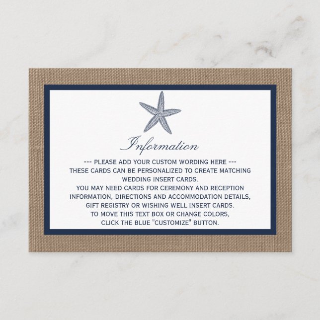Carte D'accompagnement La collection de mariages de la marine Starfish Bu (Devant)