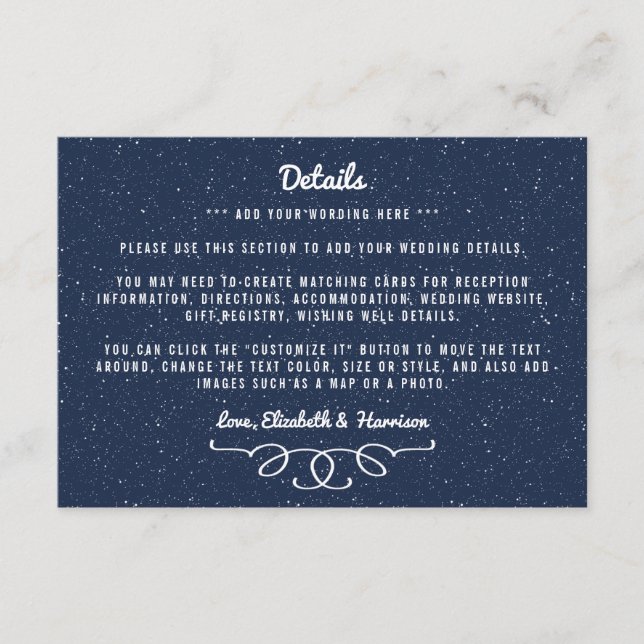 Carte D'accompagnement La collection de Mariages de nuit Starry - détails (Devant)