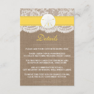Carte D'accompagnement La collection de mariages de plage de sable jaune
