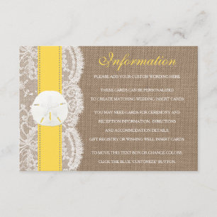 Carte D'accompagnement La collection de mariages de plage de sable jaune 