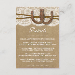 Carte D'accompagnement La collection de Mariages Kraft, Lace & Horseshoe