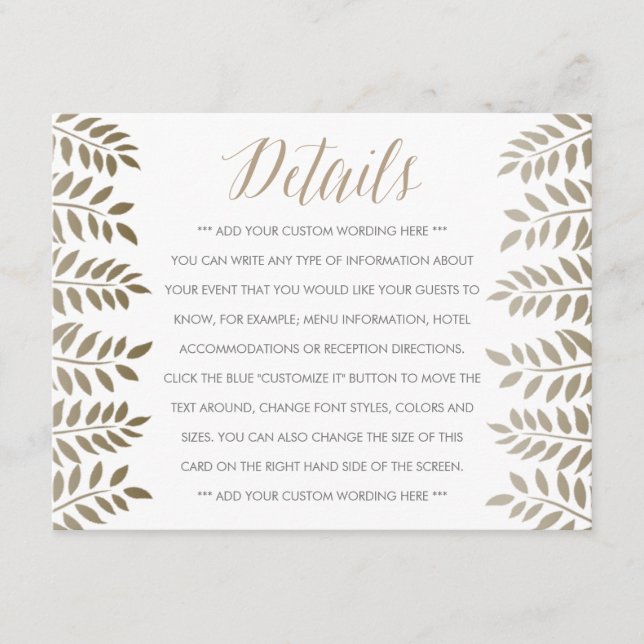 Carte D'accompagnement La collection de Mariages Monochrome Fern Woodland (Devant)