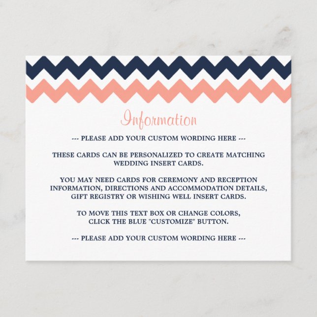 Carte D'accompagnement La collection Mariage moderne Chevron - Rose & Nav (Devant)