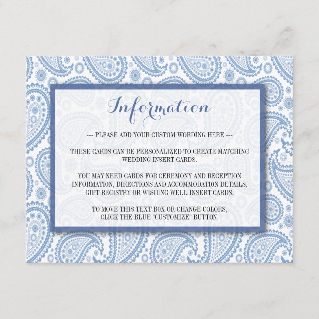 Carte D'accompagnement La collection Mariage moderne Paisley - Bleu (Devant)