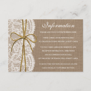 Carte D'accompagnement La collection Rustique de Mariages de Bow Twine
