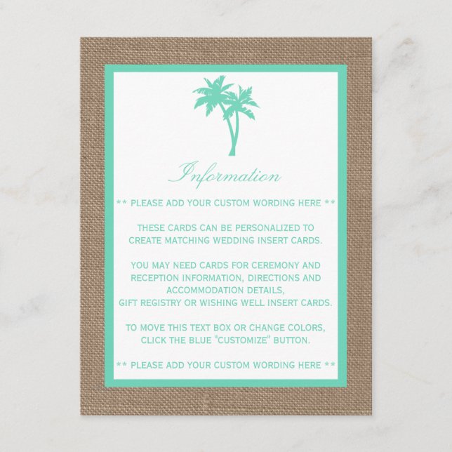 Carte D'accompagnement La collection Tropical Palm Tree Beach Wedding (Devant)